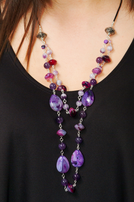 0249(A) Set bijuterii Ganelli Colier lung, bratara, cercei din pietre semipretioase Agate si Ametist [2]