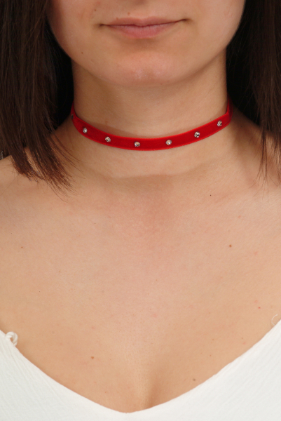 Ck03 roșu-Colier Ganelli choker din catifea si 5 Cristale Swarovski elements [2]