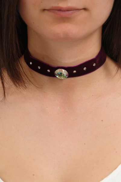 Ck01 negru-Colier Ganelli choker din catifea si Cristale Swarovski elements Cristal Octogon 18 mm si 6 cristale mici [2]