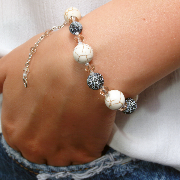 0107(C) Set bijuterii GANELLI pietre semipretioase Howlite, Agate Crackle - colier lung, bratara, cercei [4]