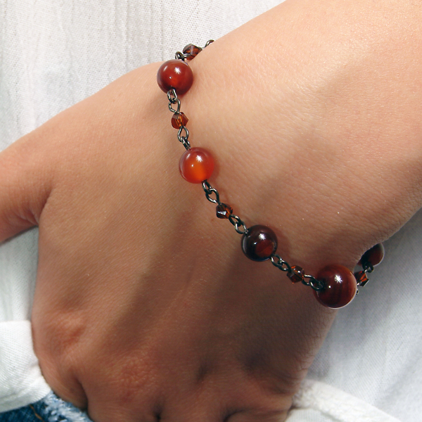0213(D) Set bijuterii GANELLI - colier cu pandantiv statement, bratara si cercei din pietre semipretioase Agate Eye [3]