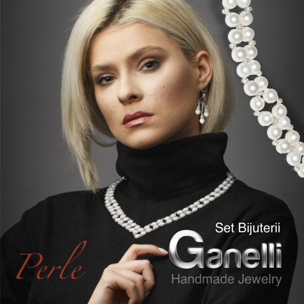 0300(A) Set bijuterii GANELLI Statement handmade - Colier in V si Cercei Chandelier din Perle Mallorca [6]