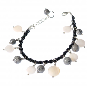 Bratari Ganelli - L02(J)-Bratara GANELLI handmade piele impletita si pietre semipretioase Jasp peisaj, Sidef