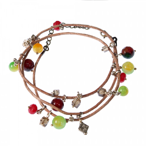 Bratara multifunctionala - L01(A) rainbow- Bratara Ganelli multifunctionala pentru mana, glezna, colier, piele si pietre semipretioase Jad Rainbow, Jad lemon, Jad rosu