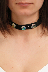 Ck02 negru-Colier Ganelli choker din catifea si Cristale Swarovski elements 3 Cristale Octogon 18 mm si 4 cristale mici [1]