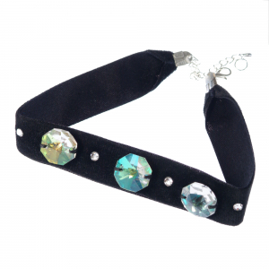 Colier choker Swarovski - Ck02 mov-Colier Ganelli choker din catifea si Cristale Swarovski elements 3 Cristale Octogon 18 mm si 4 cristale mici