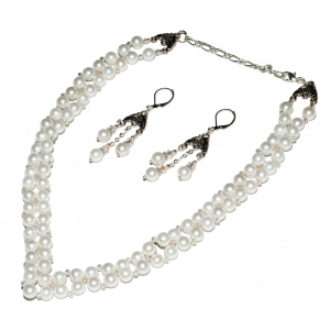 0300(A) Set bijuterii GANELLI Statement handmade - Colier in V si Cercei Chandelier din Perle Mallorca