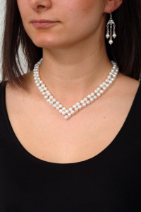 0300(A) Set bijuterii GANELLI Statement handmade - Colier in V si Cercei Chandelier din Perle Mallorca [4]