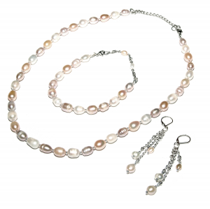 Set bijuterii GANELLI din Perle naturale de cultura- colier, bratara, cercei