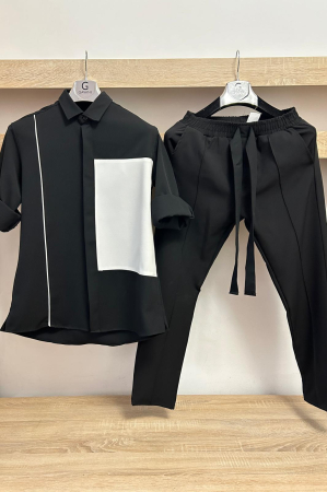 Pantaloni / Trening barbati - COMPLEU ALB NEGRU BLOCK