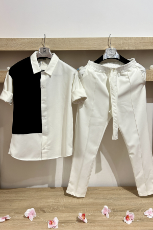Pantaloni / Trening barbati - COMPLEU ALB NEGRU SPLIT