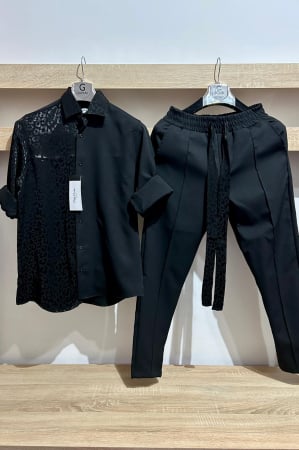 Pantaloni / Trening barbati - COMPLEU BARBAT SATIN NEGRU