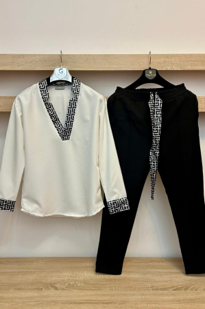 Pantaloni / Trening barbati - COMPLEU ELEGANT ALB-NEGRU