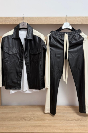 Pantaloni / Trening barbati - COMPLEU LP PIELE NEGRU ALB