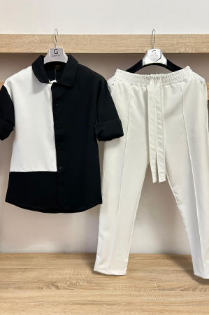 Pantaloni / Trening barbati - COMPLEU NEGRU ALB SPLIT