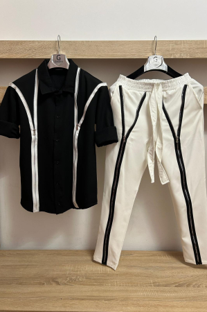 Pantaloni / Trening barbati - COMPLEU ZIPPER BLACK ALB