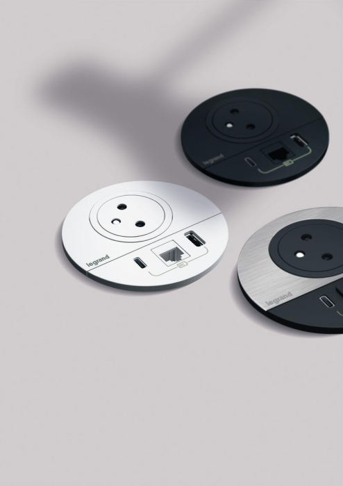 Incara Disq 80 cu Priza 2P+T, USB A+C, iesire cablu, finisaj alb, negru, metal, cablu de 0,5 m +conector Wieland [2]