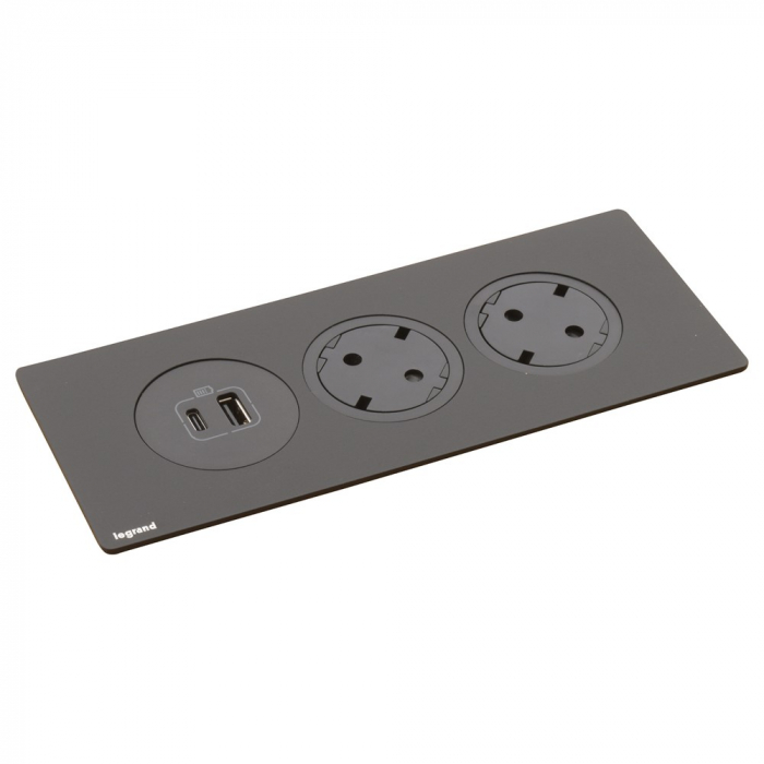 Incara Disq'In 3 posturi cu 2x Priza 2P+T, 1x USB A+C albe, cablu 2m + stecar 2P+T, fara placa finisaj [2]