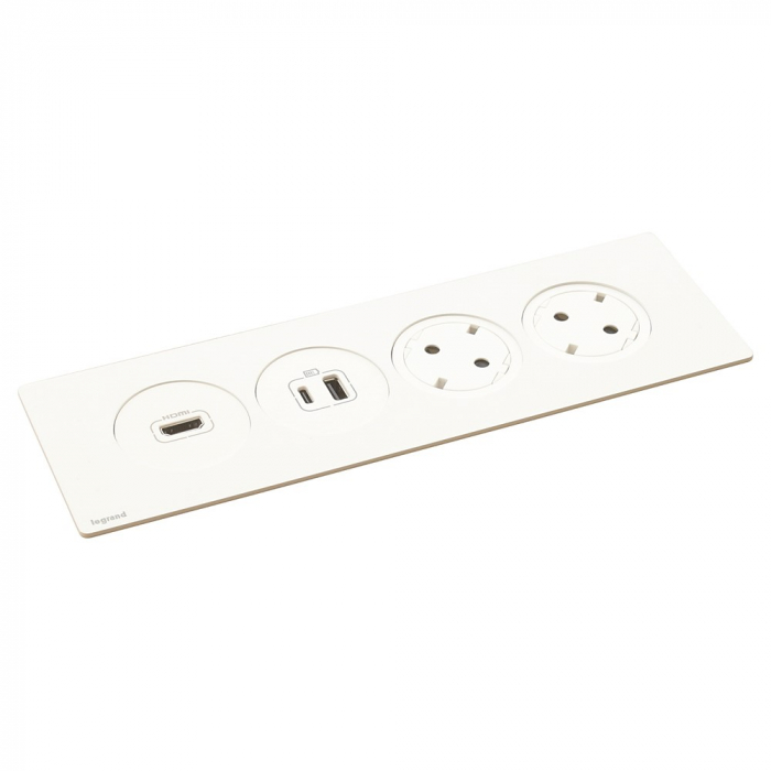 Incara Disq'In 4 posturi cu 2x Priza 2P+T, 1x HDMI, 1x USB A+C albe, cablu 2m + stecar 2P+T, fara placa finisaj [2]