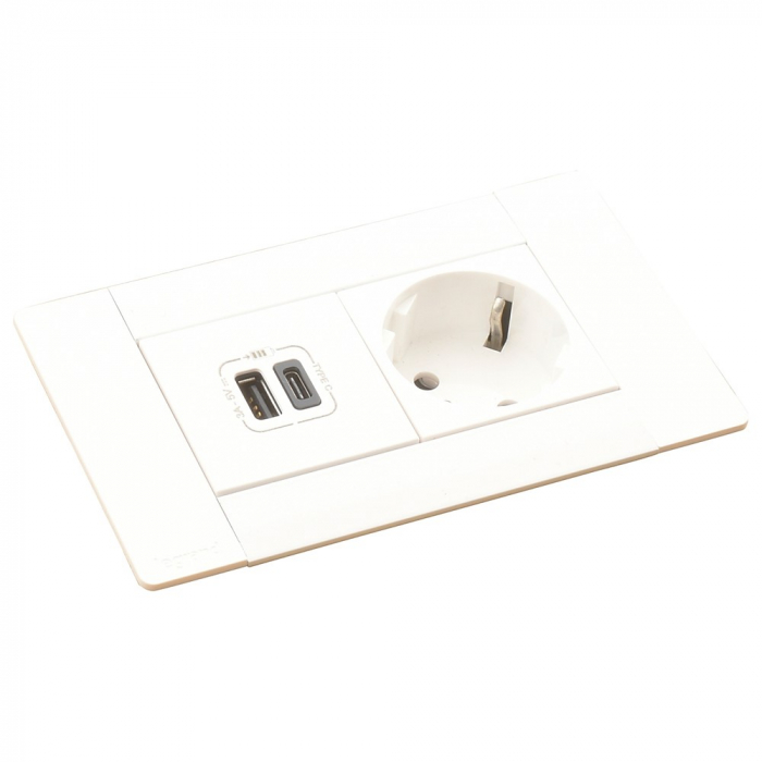 Incara Multilink 4 module finisaj alb cu 1x Priza 2P+T, 1x USB A+C albe, negru, metal, cablu 2m + stecar 2P+T [2]