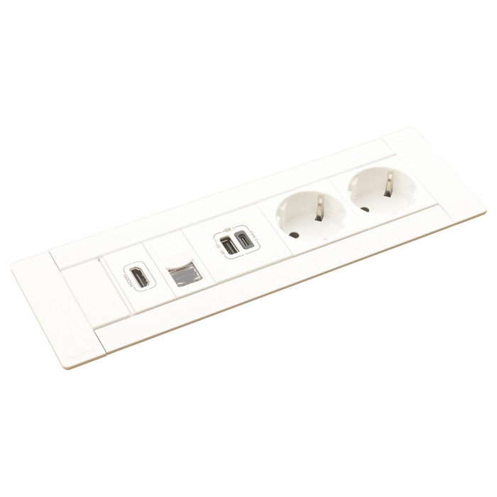 Incara Multilink 8 module finisaj alb, metal, negru cu 2x Priza 2P+T, 1x USB A+C, 1x RJ45 cat.6 UTP 1mod., 1x HDMI , cablu 2m + stecar 2P+T [2]