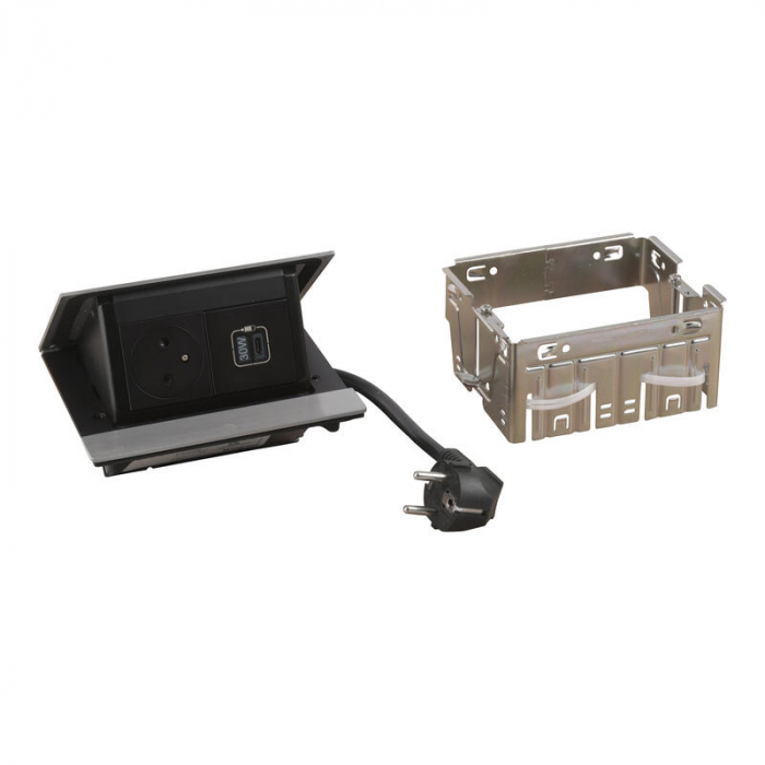 Incara Pop-up 4 module finisaj inox cu Priza 2P+T, USB C 30W negre, cablu 2m + stecar 2P+T [2]