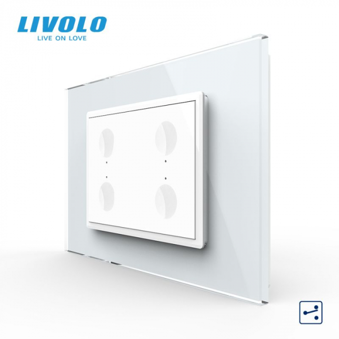Intrerupator cvadruplu tactil, cap scara / cap cruce, standard italian, cu rama sticla, 3M VL-FC4S-P9E-3WP [2]