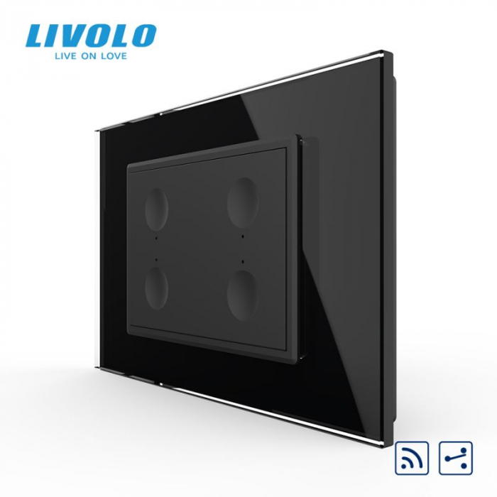 Intrerupator cvadruplu tactil, control telecomanda RF, cap scara / cap cruce, standard italian, cu rama sticla, 3M  VL-FC4SR-P9E-3WP [3]