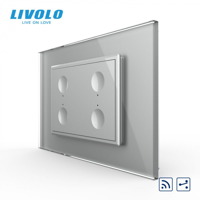 Intrerupator cvadruplu tactil, control telecomanda RF, cap scara / cap cruce, standard italian, cu rama sticla, 3M  VL-FC4SR-P9E-3WP [4]