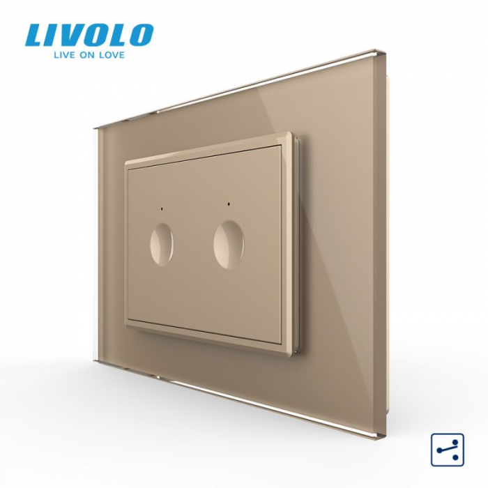 Intrerupator dublu tactil, cap scara / cap cruce, standard italian, cu rama sticla, 3M VL-FC2S-P9E-3WP [2]