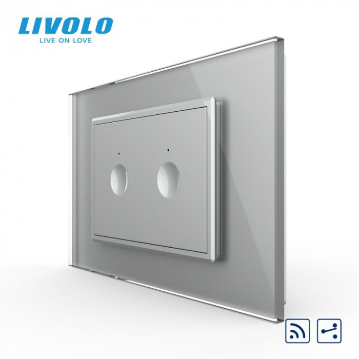 Intrerupator dublu tactil, control telecomanda RF, cap scara / cap cruce, standard italian, cu rama sticla, 3M VL-FC2SR-P9E-3WP [4]