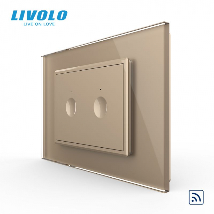 Intrerupator dublu tactil, control telecomanda RF, standard italian, cu rama sticla, 3M  VL-FC2R-P9E-3WP [3]