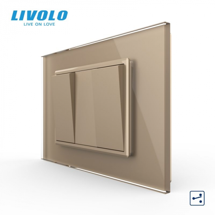 Intrerupator mecanic dublu 3M cu revenire / cu rama sticla  livolo [4]