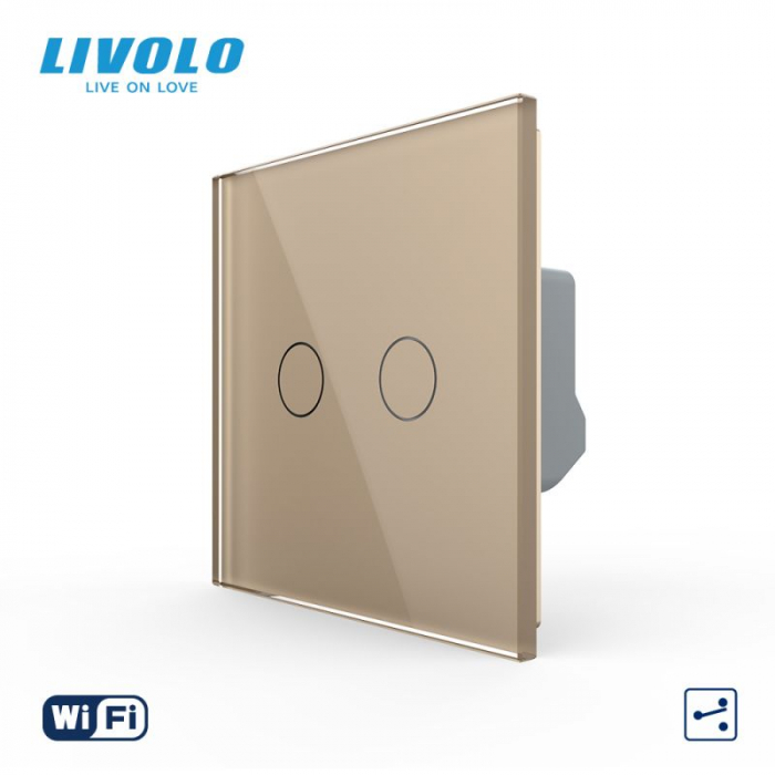 Intrerupator tactil dublu WiFi, cap / scara / cruce, cu panou sticla VL-FC2SNY-C2-W2G [2]