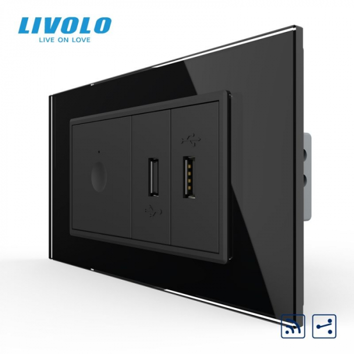 Intrerupator tactil simplu cap scara / cruce control telecomanda RF + priza dubla USB, 4M, cu rama sticla [3]