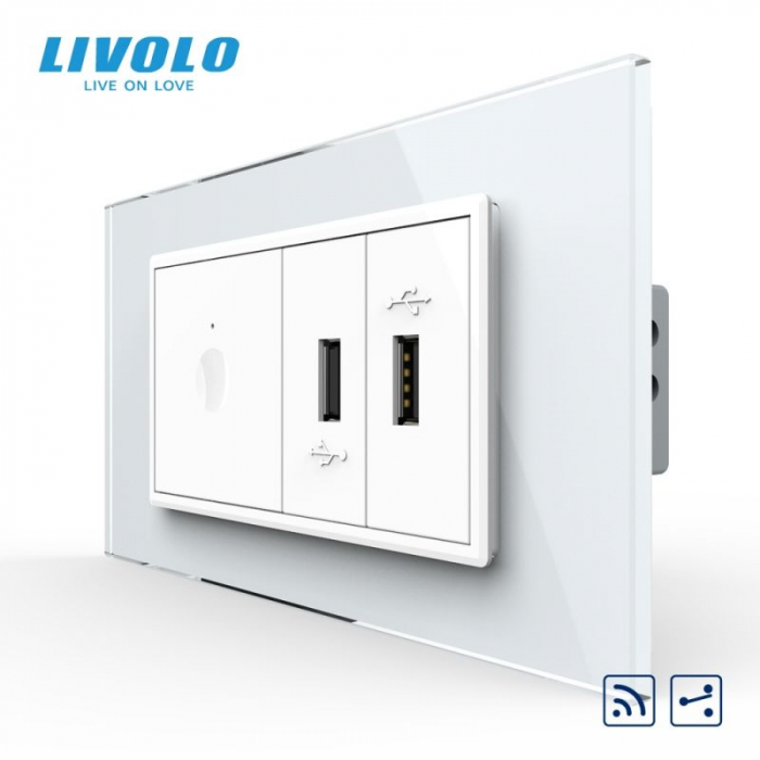 Intrerupator tactil simplu cap scara / cruce control telecomanda RF + priza dubla USB, 4M, cu rama sticla [2]
