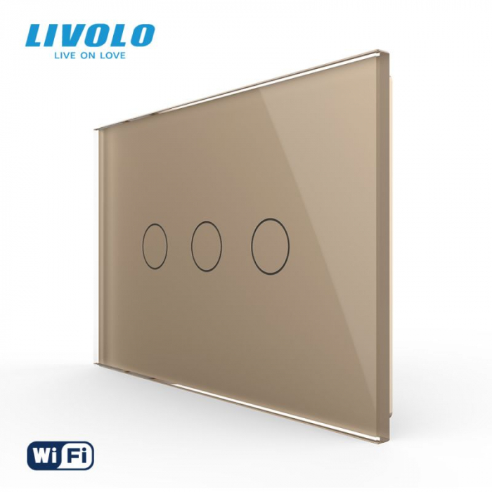Intrerupator triplu, standard italian, cap scara / cap cruce, conexiune WiFi, cu panou sticla, 3M  VL-FC3SNY-3G-3W [3]