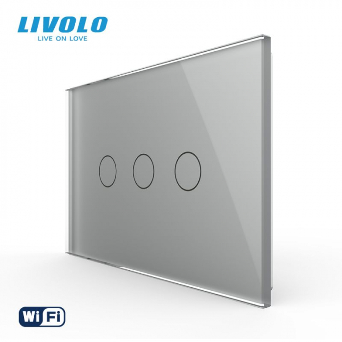 Intrerupator triplu, standard italian, conexiune WiFi, cu panou sticla, 3M  VL-FC3NY-3G-3W [4]