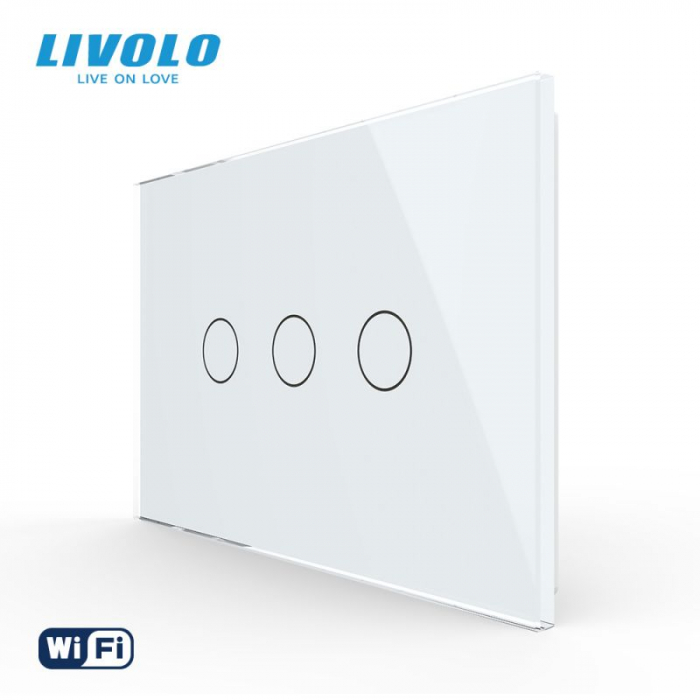 Intrerupator triplu, standard italian, conexiune WiFi, cu panou sticla, 3M  VL-FC3NY-3G-3W [2]