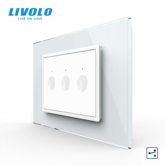 Intrerupator triplu tactil, cap scara / cap cruce, standard italian, cu rama sticla, 3M  VL-FC3S-P9E-3WP [2]