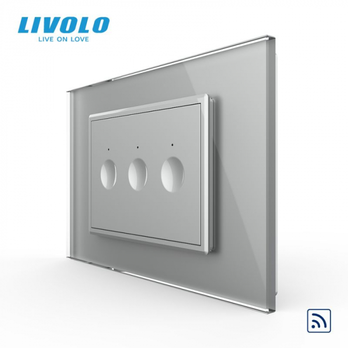 Intrerupator triplu tactil, control telecomanda RF, standard italian, cu rama sticla, 3M  VL-FC3R-P9E-3WP [4]