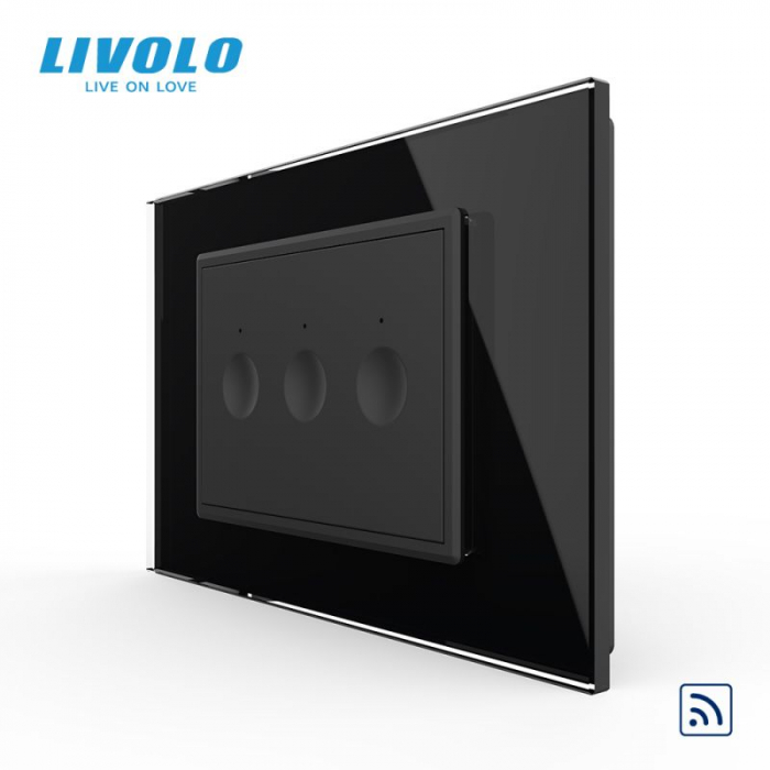 Intrerupator triplu tactil, control telecomanda RF, standard italian, cu rama sticla, 3M  VL-FC3R-P9E-3WP [3]