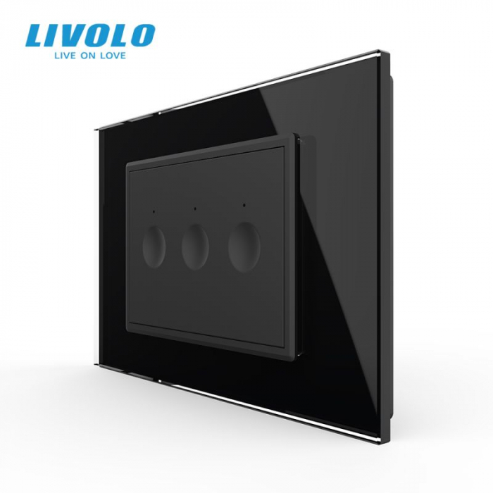Intrerupator triplu tactil, standard italian, cu rama sticla, 3M VL-FC3-P9E-3WP [2]