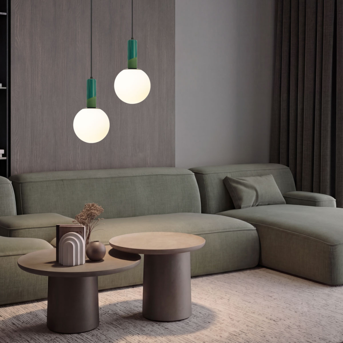 Pendul decorativ Zambelis E27, porțelan verde și sticlă opală [2]