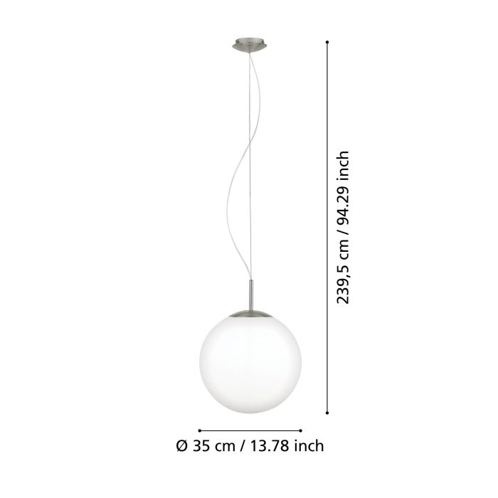 Pendul PIEDALE PRO E27, Nichel Mat & Sticlă Opală Ø350 mm [3]