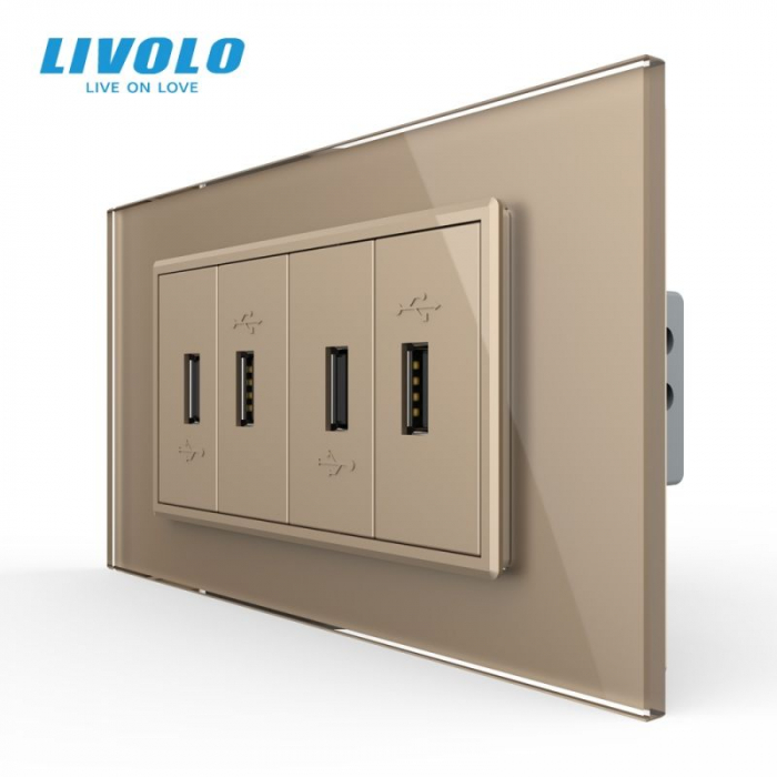 Priza cvadrupla USB, 4M, cu rama sticla  VL-4FCUS-1WP-P9E [2]