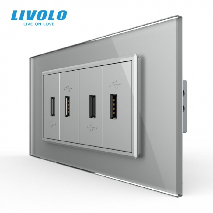 Priza cvadrupla USB, 4M, cu rama sticla  VL-4FCUS-1WP-P9E [4]