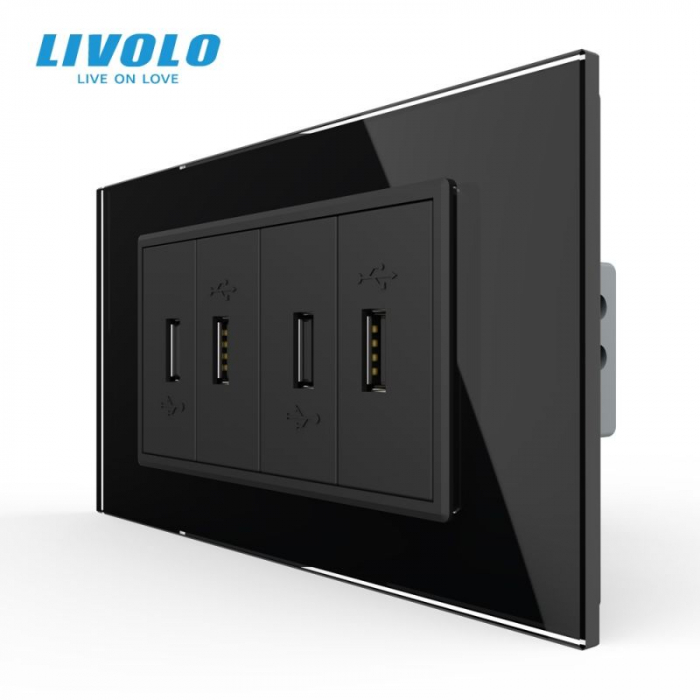 Priza cvadrupla USB, 4M, cu rama sticla  VL-4FCUS-1WP-P9E [3]