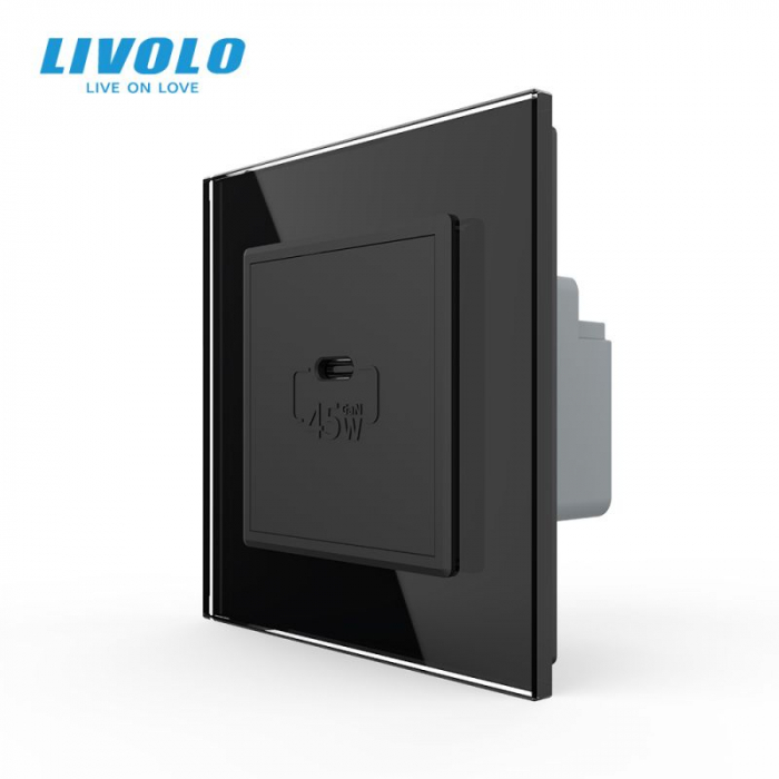 Priza simpla USB tip C, cu rama sticla VL-FCUC-P7E-2WP [3]
