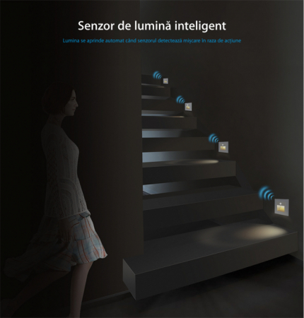 Lampa de veghe LED cu rama din sticla - Senzor miscare incorporat Gri [1]